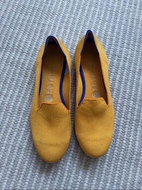 Rothy's Yellow Knit Slip-On Flats with Blue Trim